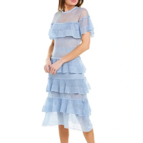 Dresses | Self Portrait Light Blue Knit Midi Dress | Poshmark